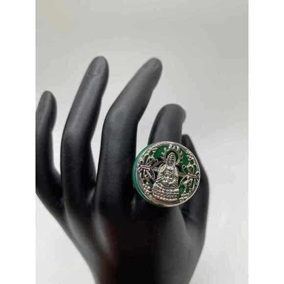 Guan Yin 3 in 1 Sterling Silver Ring. 3 Jade inserts. Size 7.75. Buddhist. - Picture 9 of 11